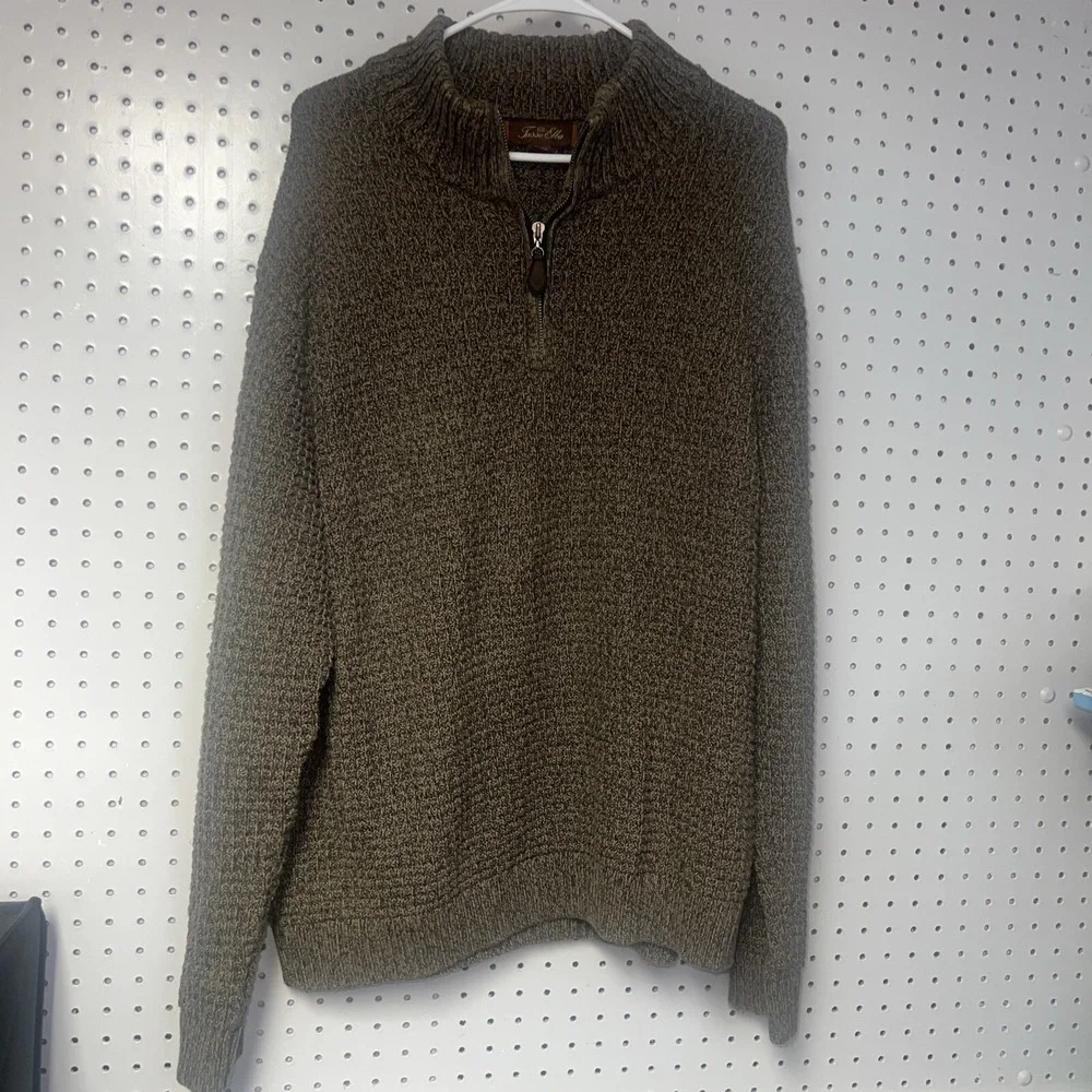 Tasso Elba pullover mens sweater adult XL quarter zip high neck Tan